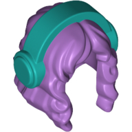 Lego Hair Long Over Shoulders with Headphones Dark Turquoise Pattern / Medium Lavender