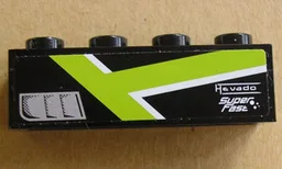 Brick 1 x 4 with Silver Intake, Lime T Stripe and 'Hevado Super Fast' Pattern Model Left Side (Sticker) - Set 8154