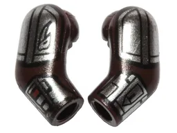 Arm, (Matching Left and Right) Pair with SW Silver Beskar Armor Plates and Vambraces with Whistling Bird Launcher and Flamethrower Pattern / Dark Brown