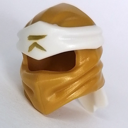 Lego Wrap with Long Back Knot, White Band Pattern with Gold Asian Symbol print / Pearl Gold