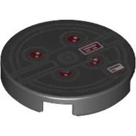 Tile Round 2 x 2 with 4 Dark Red Circles Print / Black