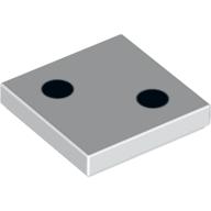 Lego Tile 2 x 2 with 2 Black Dots Print / White