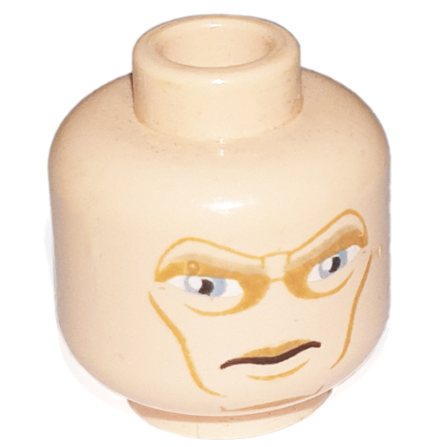 Lego Minifig Head Mandalorian, Large Blue Eyes and Cheek Lines Print [Hollow Stud] / Light Nougat
