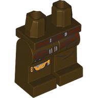 Lego Hips and Dark Brown Legs with Reddish Brown Belt, Strap, Silver/Gold Kneepad print / Dark Brown