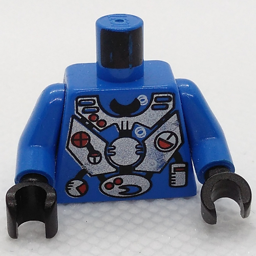 Lego Torso Armor, Silver Diving Suit with Gauges and Buttons Print (Hydronaut), Blue Arms, Black Hands / Blue