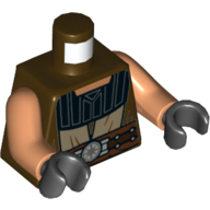 Lego Torso Robe, Dark Tan Trim, Large Black Collar, Belt Print, (Quinlan Vos), Nougat Arms, Black Hands / Dark Brown