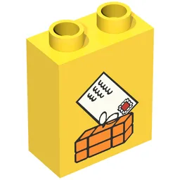 Duplo Brick 1 x 2 x 2 with Parcel and Mail Envelope Print / Yellow