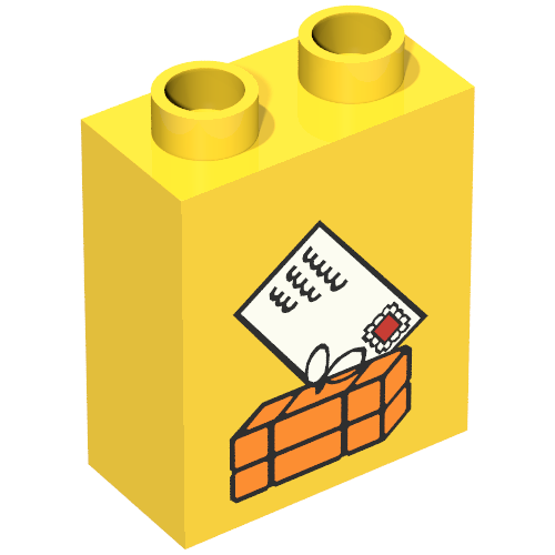 Lego Duplo Brick 1 x 2 x 2 with Parcel and Mail Envelope Print / Yellow