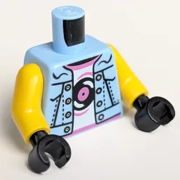 Torso, Jacket, White Shirt, Dark Pink Trim, Vinyl Record Print, Yellow Arms, Black Hands / Bright Light Blue