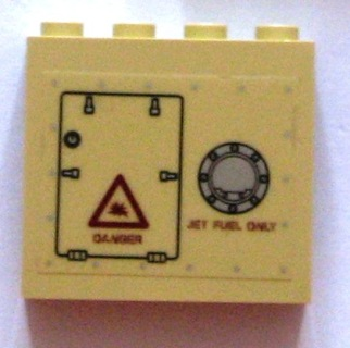 Lego Panel 1 x 4 x 3 - Hollow Studs with 'JET FUEL ONLY' and 'DANGER' Pattern, Right Side (Sticker) - Sets 7298 / 7477