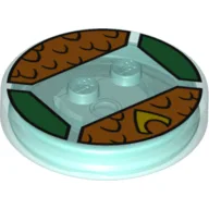 Function Brick Round 4 x 4 x 2/3 with 2 Studs and Aquaman Logo with Orange Scales Print / Trans-Light Blue