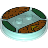 Lego Function Brick Round 4 x 4 x 2/3 with 2 Studs and Aquaman Logo with Orange Scales print / Trans-Light Blue