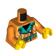 Lego Torso Jacket, Zipper, Dark Turquoise Collar, Belt print, Orange Arms, Yellow Hands / Orange