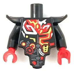 Torso, Modified Short with Smooth Armor Breastplate with Shoulder Pads and Red, Yellow and White Tribal Pattern / Black Arms / Red Hands