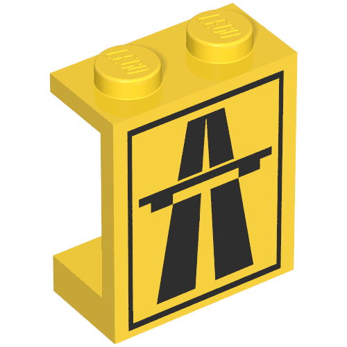 Lego Panel 1 x 2 x 2 with Highway Print [6572] / Yellow