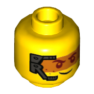 Lego Minifig Head Robin, Dual Sided, Headset and Orange Heads Up Display (HUD) / Frown Print [Hollow Stud] / Yellow