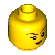 Lego Minifig Head Skylor, Dual Sided, Dark Red Eyebrows, Dark Tan Lips, Smile / Bright Light Orange Mask Print [Hollow Stud] / Yellow