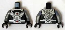 Torso Black and Silver Armor Plating with 2 Red Circles Pattern (Cyborg) / Flat Silver Arms / Black Hands