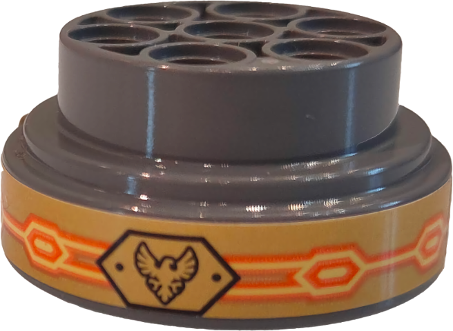 Lego Wheel 31mm D. x 15mm Technic with Birds with Raised Wings, Orange and Yellow Lines and Hexagons Pattern (Stickers) - Set 72004