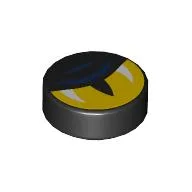 Tile Round 1 x 1 with Half Closed Yellow Eye, Dark Blue Stripes Print / Black