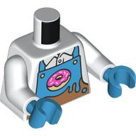 Lego Torso, Medium Nougat Overall, Dark Azure Frosting, Donut print, White Arms, Dark Azure Hands / White
