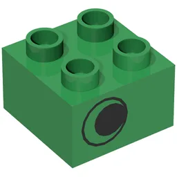 Duplo Brick 2 x 2 with Eye without White Print, on One Side, Offset Left / Green