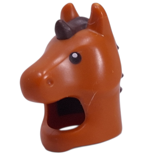 Lego Costume / Mask, Horse with Dark Brown Mane, Black Eyes print / Dark Orange