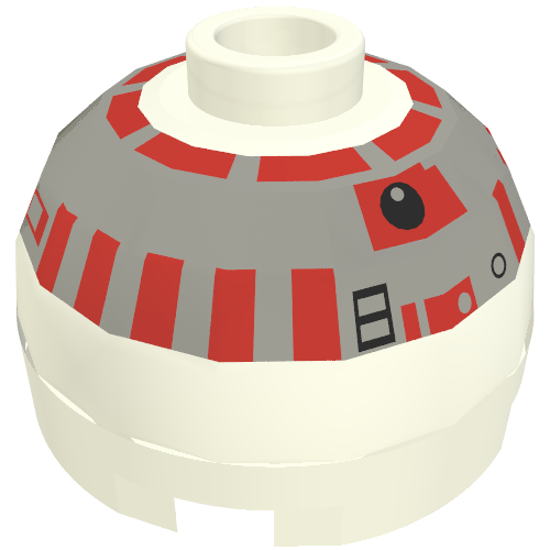 Lego Brick Round 2 x 2 Dome Top, Blocked Open Stud, No Bottom Axle Holder with Silver and Red Astromech Droid Print (R5-D4)