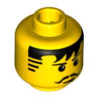 Lego Minifig Head Johnny Thunder / Knight, Moustache Black Bangs and Sideburns, Cleft Chin Print / Yellow