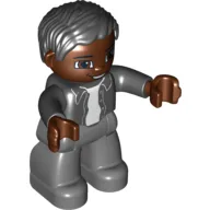 Duplo Figure with Parted Wavy Hair Black, with Dark Brown Face (Father Africa) / Black