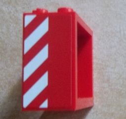 Lego Window 2 x 4 x 3 - Hollow Studs with Red and White Danger Stripes Pattern on Left Side (Sticker) - Set 60023