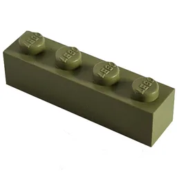Modulex Brick 1 x 4 with LEGO on Stud / Modulex Olive Green