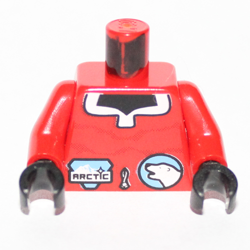 Lego Torso Arctic Logo Small and Polar Bear Print, Red Arms, Black Hands / Red