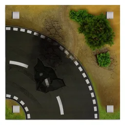 Baseplate with 4 Square Corner Holes and Curved Road Damaged / Bridge Over Water Print / [No Color/Any Color]