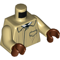 Lego Torso Jacket with Pocket, White Shirt Print, Tan Arms, Reddish Brown Hands / Tan