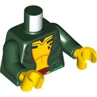 Torso Jacket, Open over Yellow Jumpsuit, Red Belt Buckle Print, Dark Green Arms, Yellow Hands / Dark Green