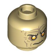 Lego Minifig Head Palpatine, Dark Tan Wrinkles/Scars, Yellow Eyes, Angry/Open Mouth Screaming print / Tan