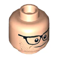 Minifig Head Kevin Beckman, Dual Sided, Glasses, Dark Tan Eyebrows, Stubble Beard, Smile / Red Eyes, Angry Print [Hollow Stud] / Light Nougat