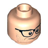 Lego Minifig Head Kevin Beckman, Dual Sided, Glasses, Dark Tan Eyebrows, Stubble Beard, Smile / Red Eyes, Angry Print [Hollow Stud] / Light Nougat