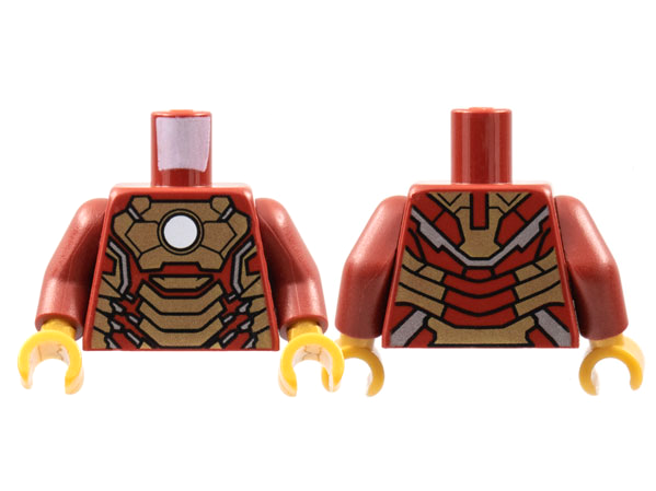 Lego Torso Armor with White Circle and Gold Plates (Mark 42) Pattern / Dark Red Arms / Pearl Gold Hands