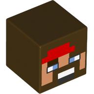 Lego Minifig Head Special, Cube with Pixelated Face, Red Bandana, Blue Eyes, Beard Print / Dark Brown