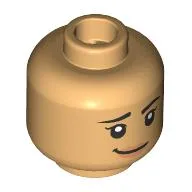Minifig Head Natalie, Black Eyebrows, Nougat Lips, Pitiful Smirk / Open Mouth Surprised / Warm Tan