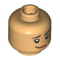 Lego Minifig Head Natalie, Black Eyebrows, Nougat Lips, Pitiful Smirk / Open Mouth Surprised / Warm Tan