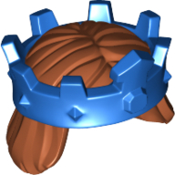 Lego Hair and Crown, Mid-Length Straight with Blue Crown Print / Dark Orange