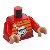 Lego Torso, Orange Striped Sweater, Stormtrooper on Front, Darth Vader on Back print, Red Arms, Medium Nougat Hands / Red