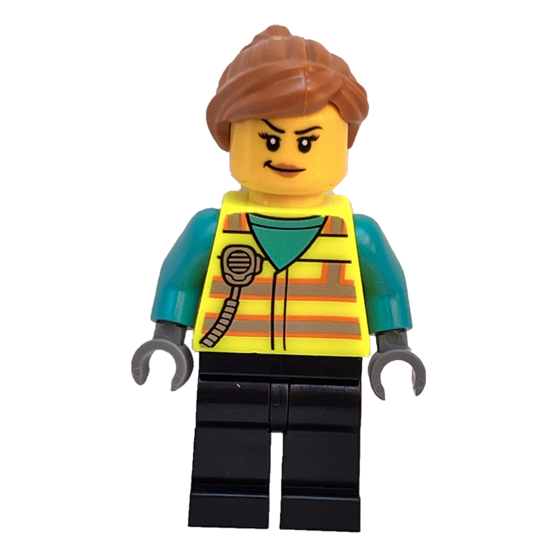 Lego Woman, Vibrant Yellow Safety Vest, Black Legs
