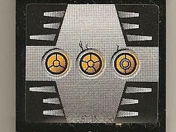 Panel 1 x 4 x 3 - Hollow Studs with 3 Yellow Circles with Bionicle Code B on Silver Background Pattern (Sticker) - Set 8758