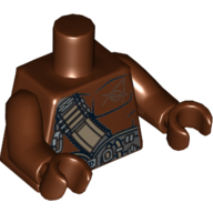 Lego Torso Bare Chest with Dark Tan and Dark Bluish Gray Belts Print, Reddish Brown Arms and Hands / Reddish Brown