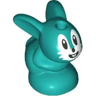 Animal, Rabbit / Bunny, Baby Sitting with Black Eyes, Nose, and Mouth, White Face Print / Dark Turquoise