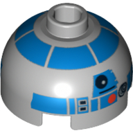 Lego Brick Round 2 x 2 Dome Top, Hollow Stud with Blue Print (R2-D2) / Light Bluish Gray